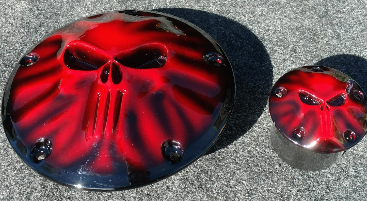 Punisher stretching through Harley derby cover and points cover