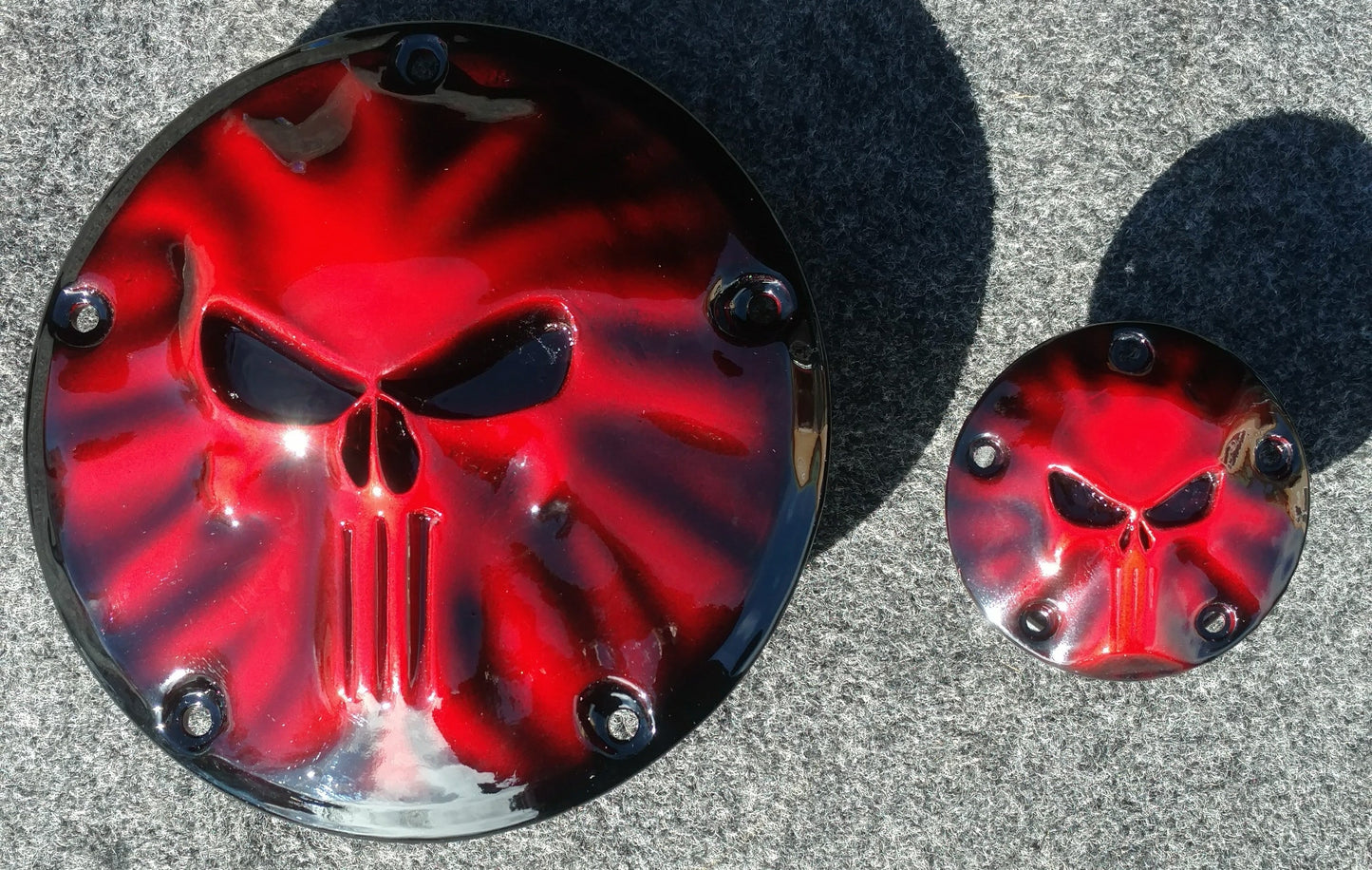 Punisher stretching through Harley derby cover and points cover