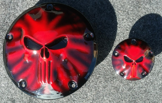 Punisher stretching through Harley derby cover and points cover