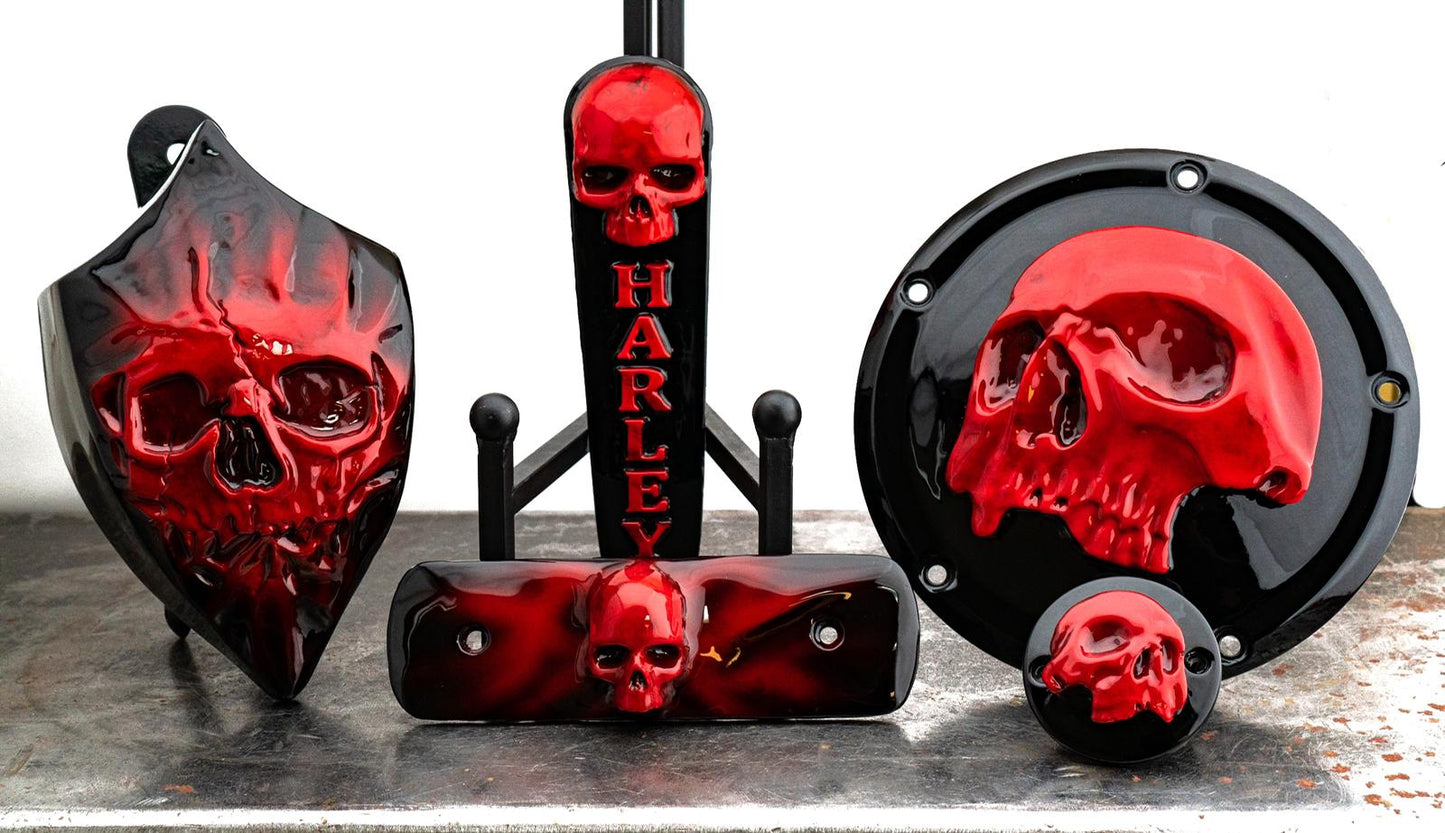 Harley Davidson derby cover twisted red skull