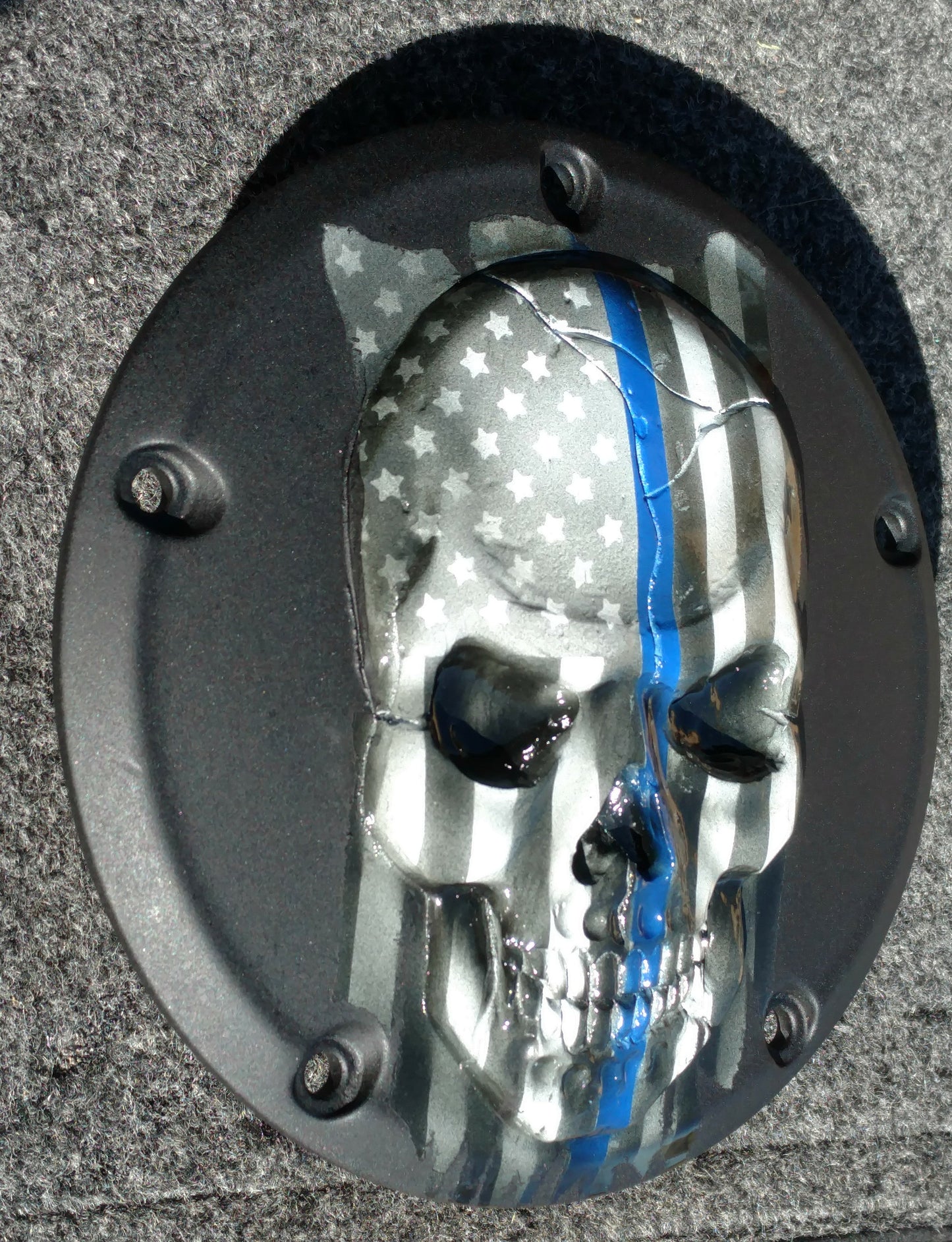 Thin blue line American Flag skull Harley Derby  Cover