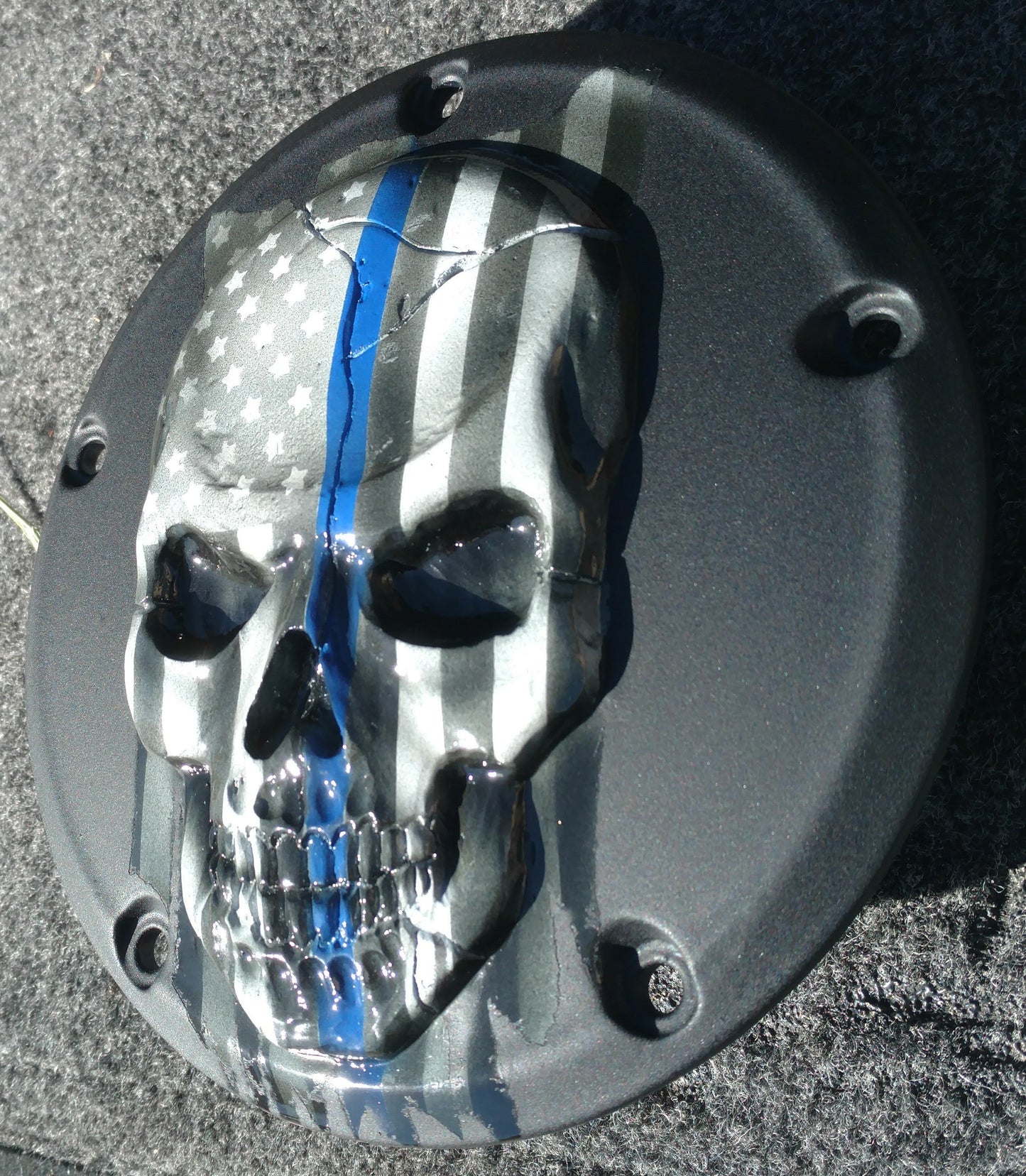 Thin blue line American Flag skull Harley Derby  Cover