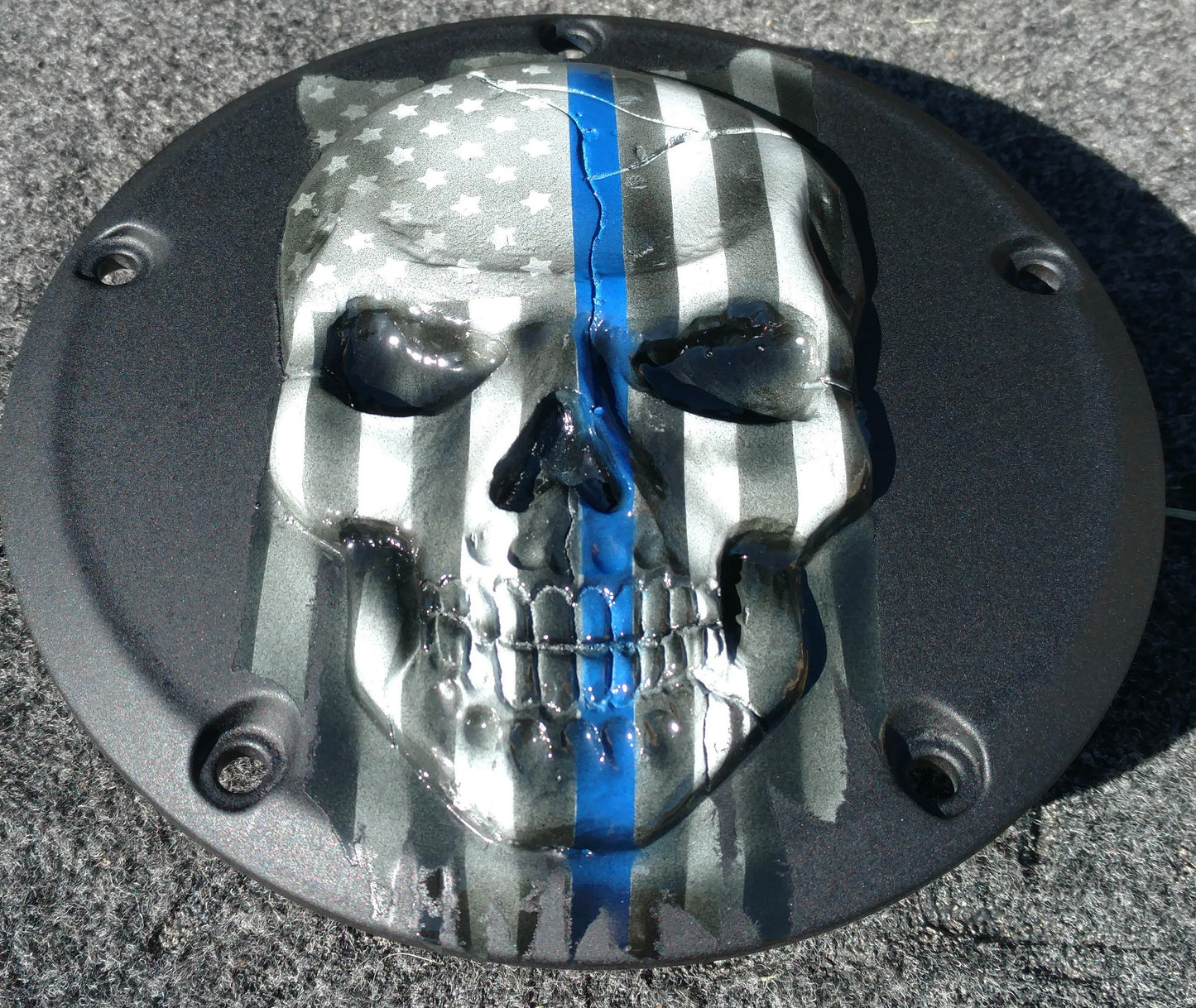 Thin blue line American Flag skull Harley Derby  Cover
