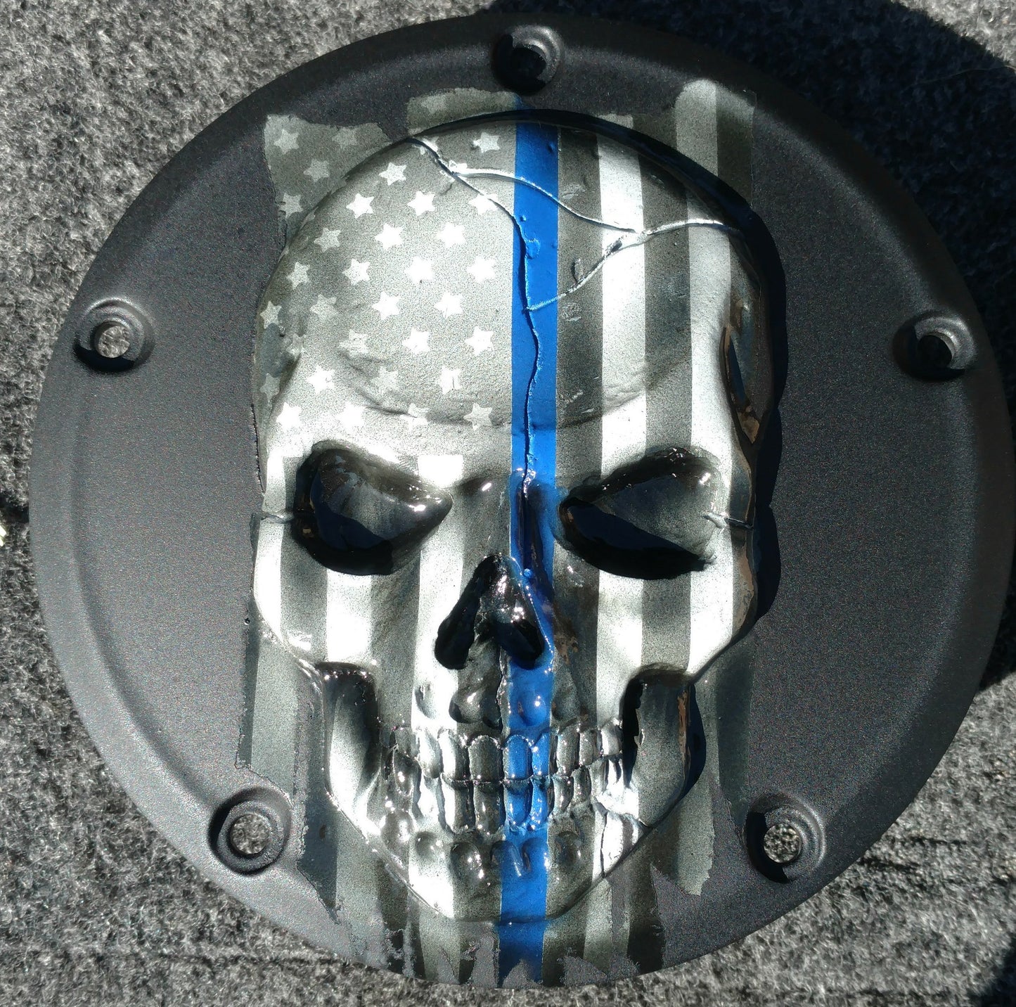 Thin blue line American Flag skull Harley Derby  Cover