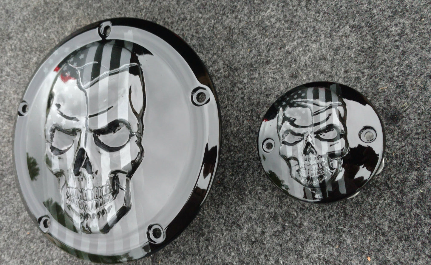 Points and Derby Harley cover set with Skull with American flag on bike match color
