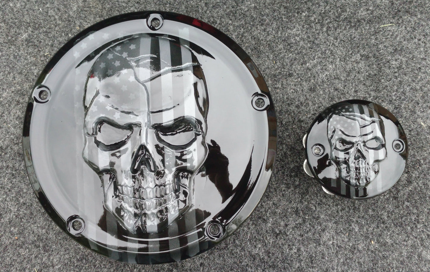 Points and Derby Harley cover set with Skull with American flag on bike match color