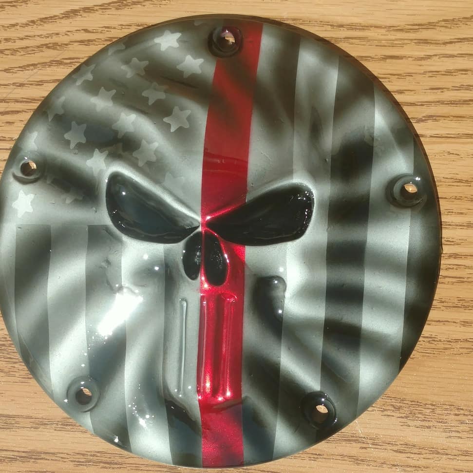 Punisher skull and firefighter themed derby and points covers