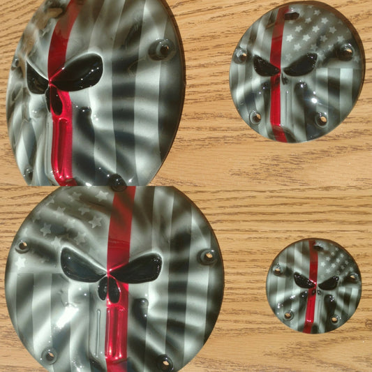 Punisher skull and firefighter themed derby and points covers