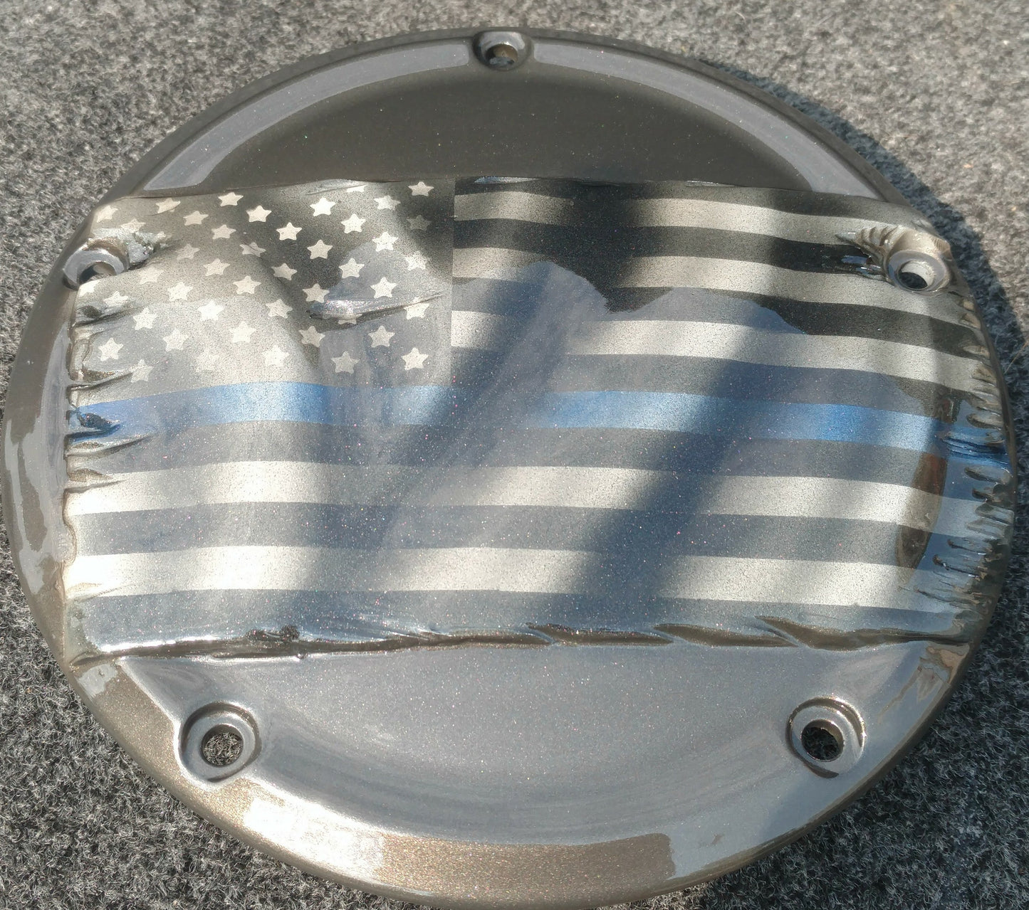 3D tattered American flag with color match derby cover