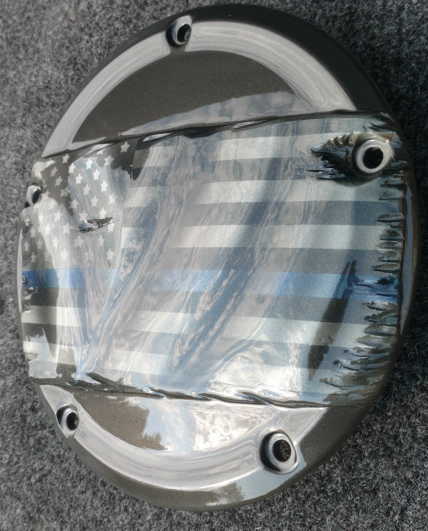 3D tattered American flag with color match derby cover