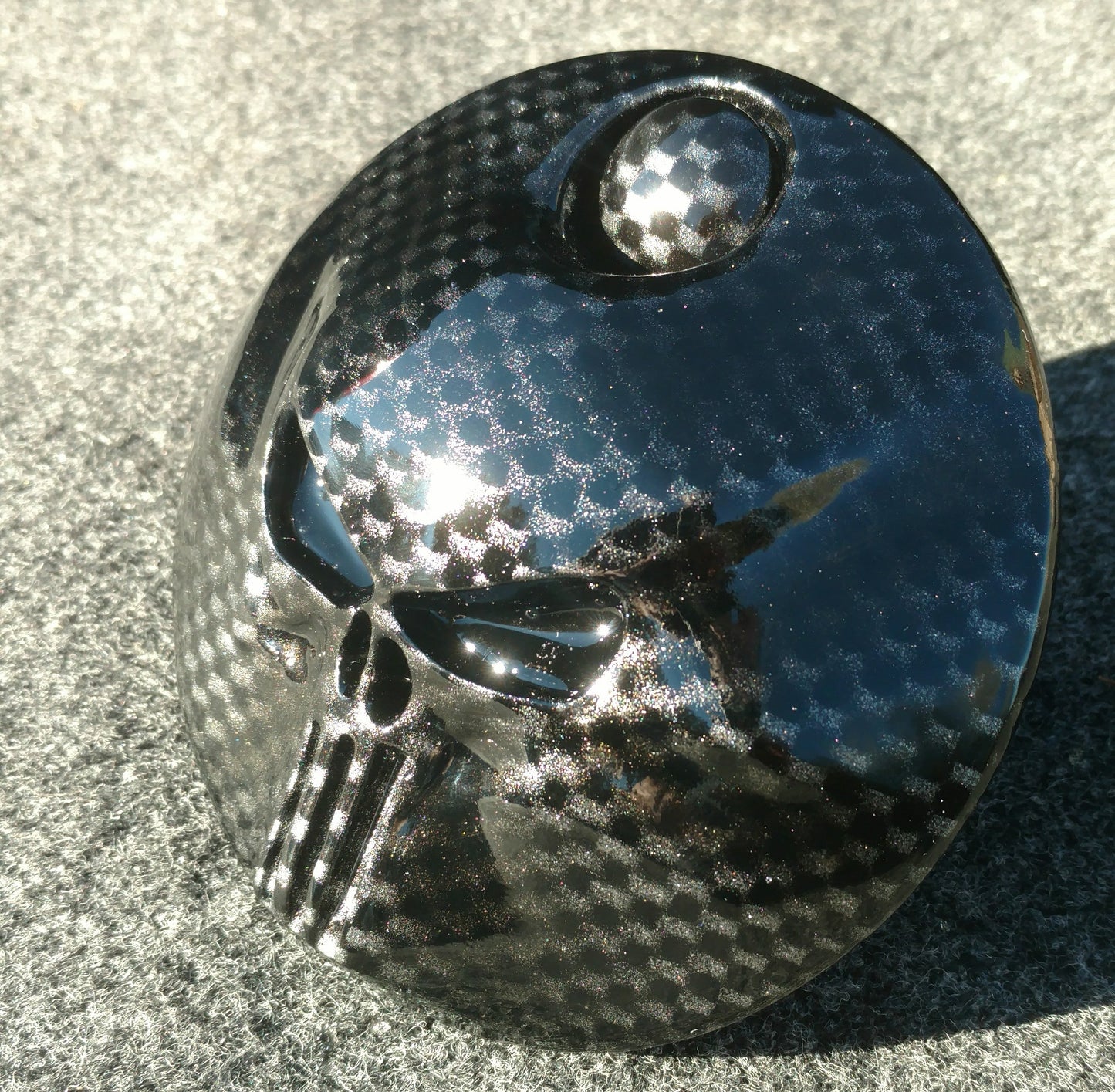 3D skull stretching through carbon fiber Harley  fuel door