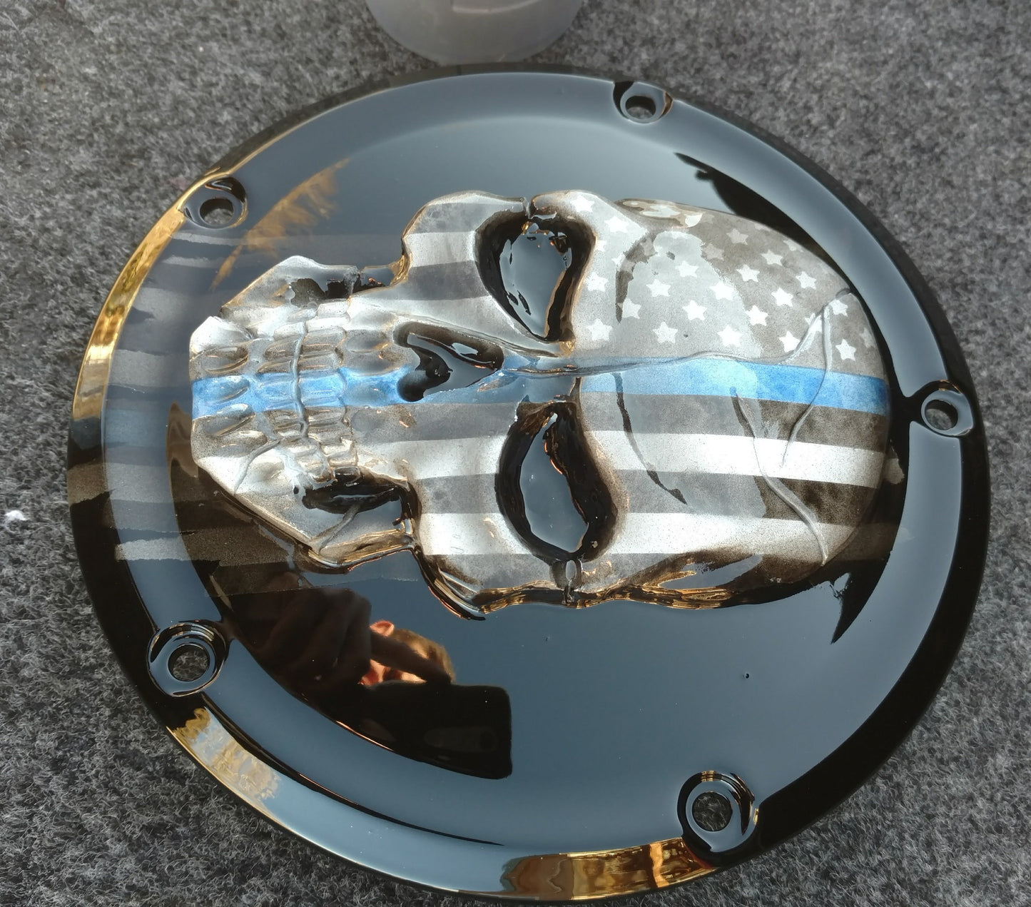 Thin Blue Line themed harley derby cover