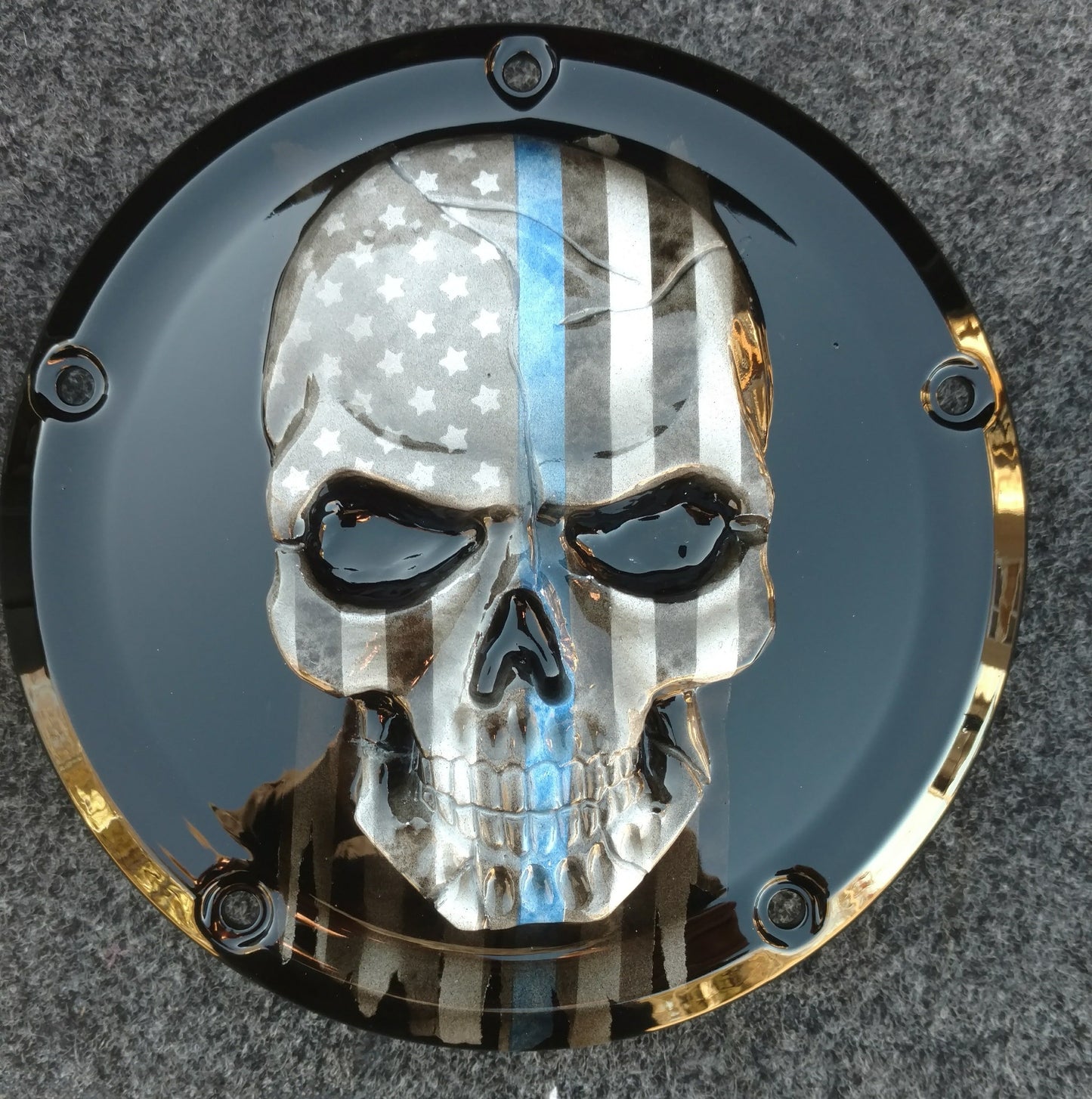Points and Derby cover set Thin blue line worn American flag gloss black background