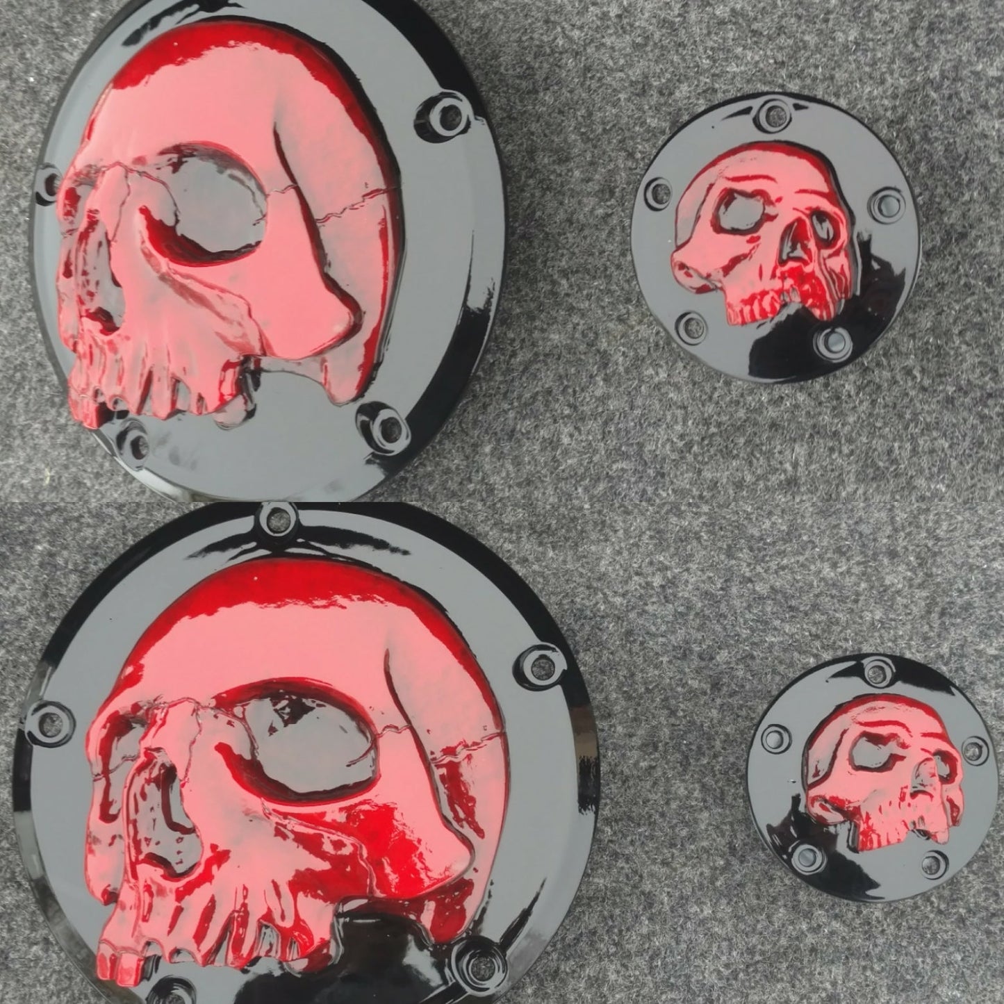 Harley Davidson derby cover and point covers of twisted red skull