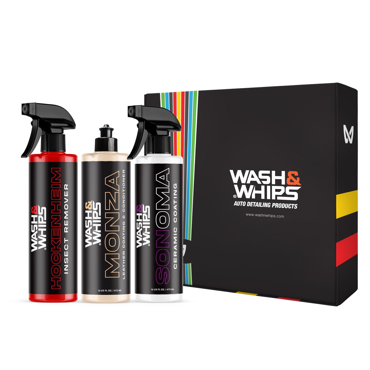 WASH&WHIPS MotoPro Motorcycle Detailing Kit - Bug Remover, Leather Care, Ceramic Spray