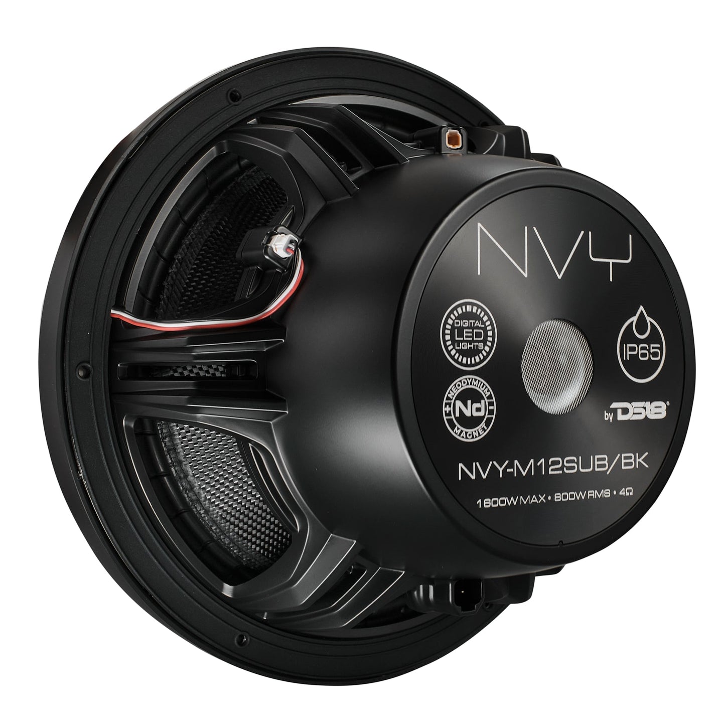 12" Neodymium Marine & Powersport Subwoofer with Digital LED Lights and Carbon Fiber Cone | 800W RMS 4-Ohm
