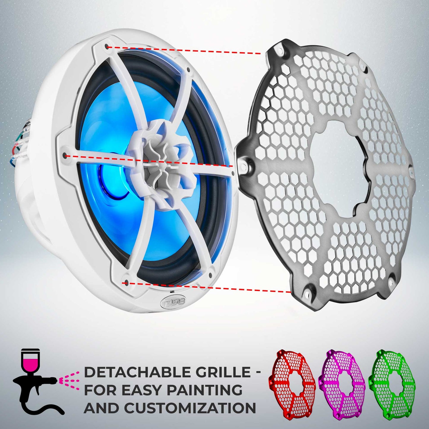 NXL 8" 2-Way Coaxial Marine Speaker With LED RGB Lights 125 Watts Rms 4-Ohm