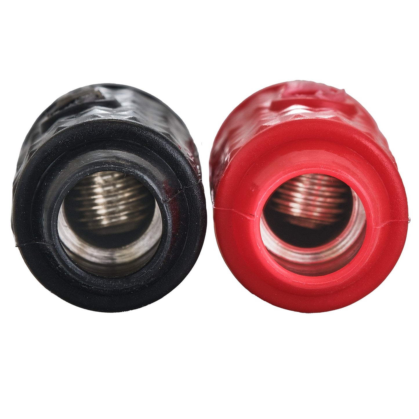 1/4-GA to 1/8-GA Amp Input Reducers with Offset Stub and Silicone Cover - BLACK/RED