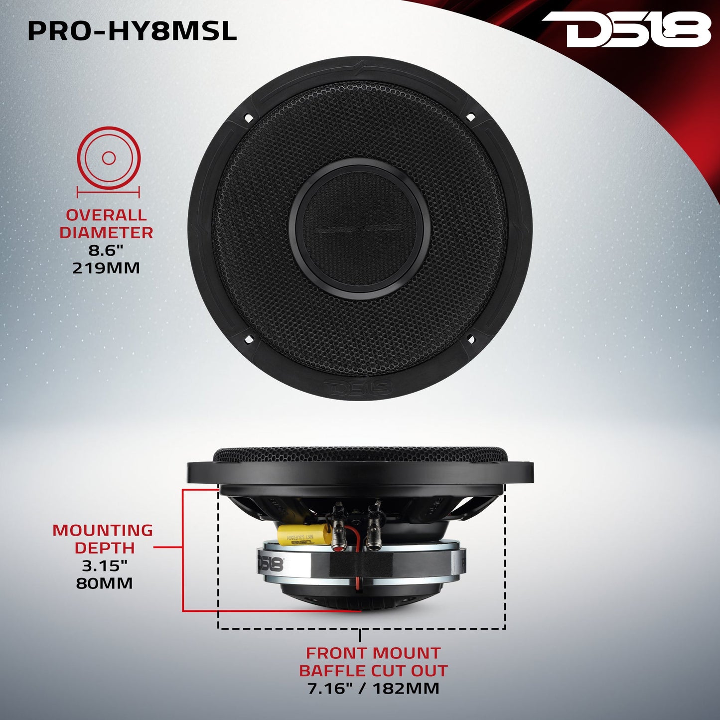 PRO 8" Shallow Coaxial Hybrid Mid-Range Loudspeaker with Built-in Driver | 200W RMS 8-Ohm