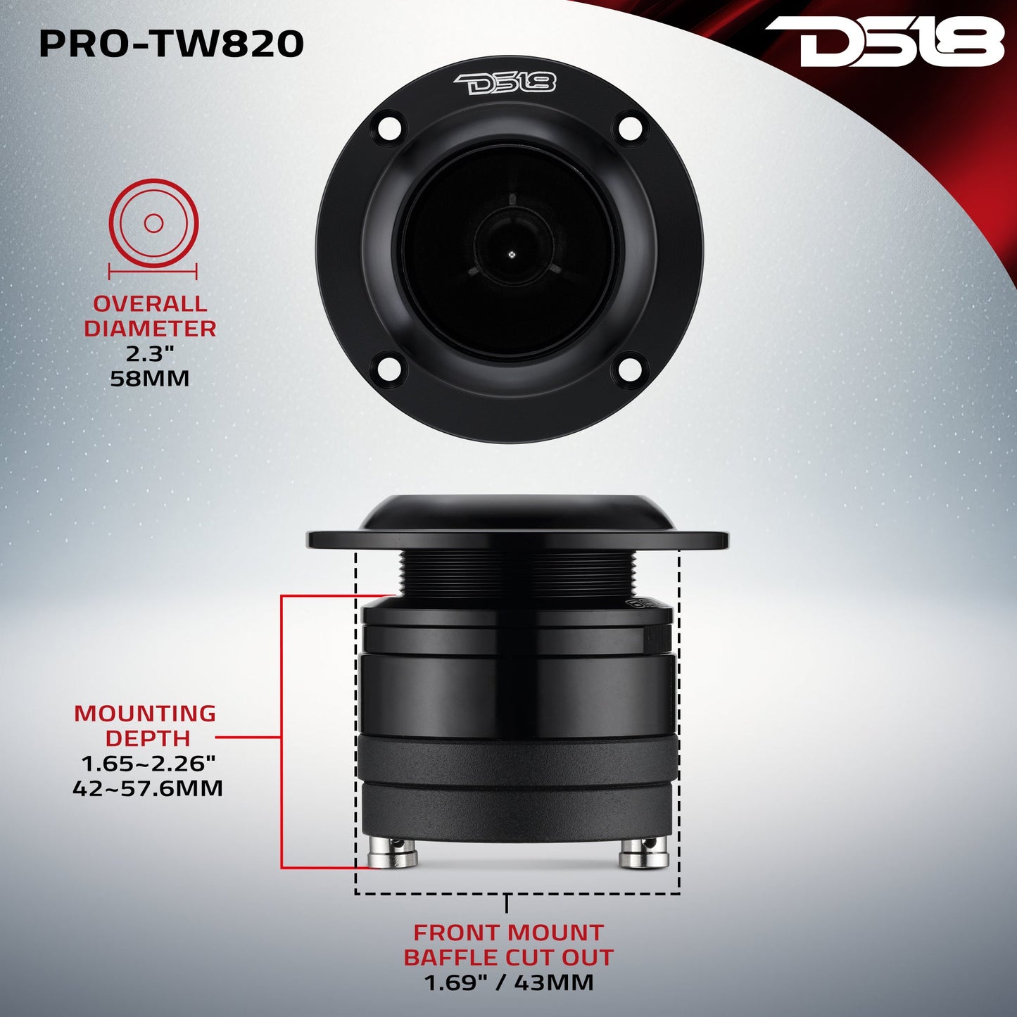 2.3" High Compression Neodymium Super Bullet Tweeter 100 Watts 1.4" Aluminum 4-Ohm Vc