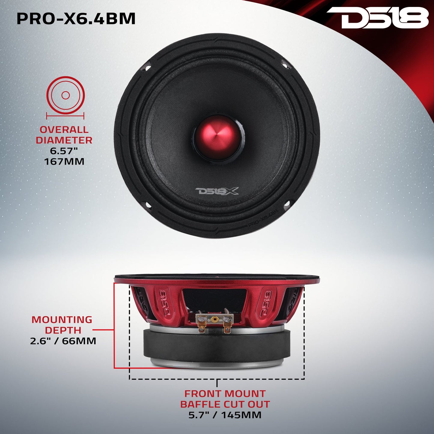 PRO-X 6.5" Mid-Range Loudspeaker with Bullet | 250W RMS 4-Ohm