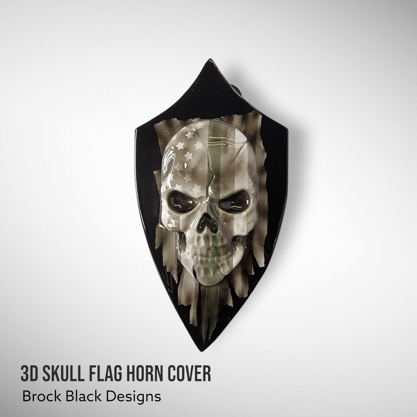 Side-mounted horn cover 3D skull with tattered American flag full color