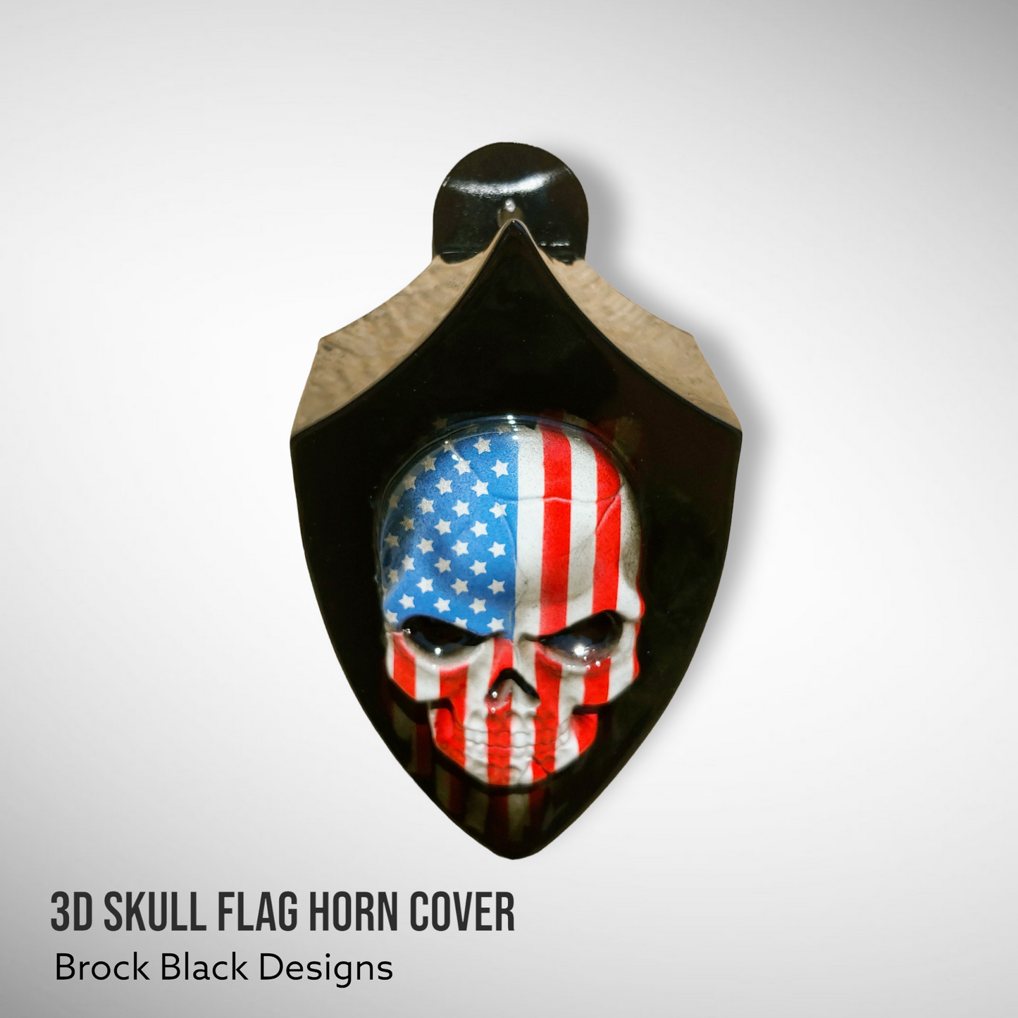 Side-mounted horn cover 3D skull with tattered American flag full color