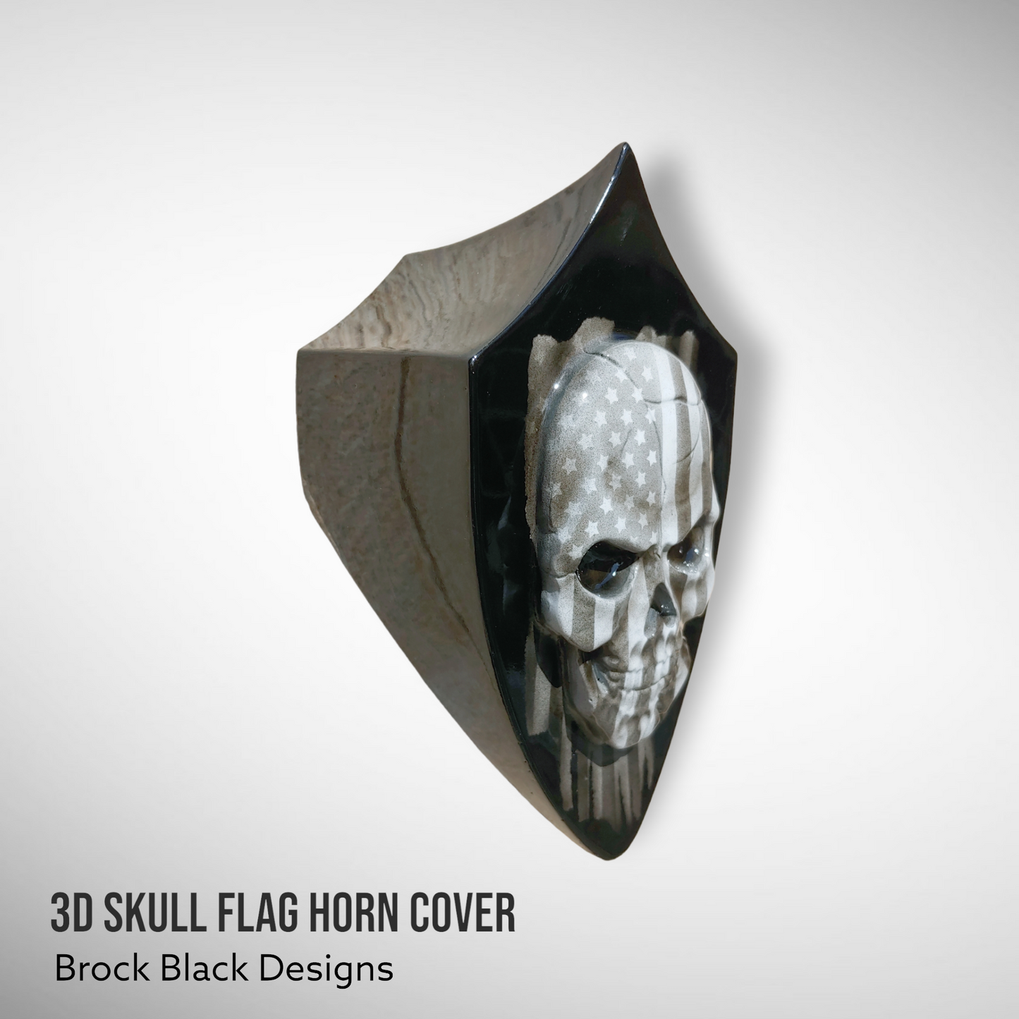 Side-mounted horn cover 3D skull with tattered American flag full color