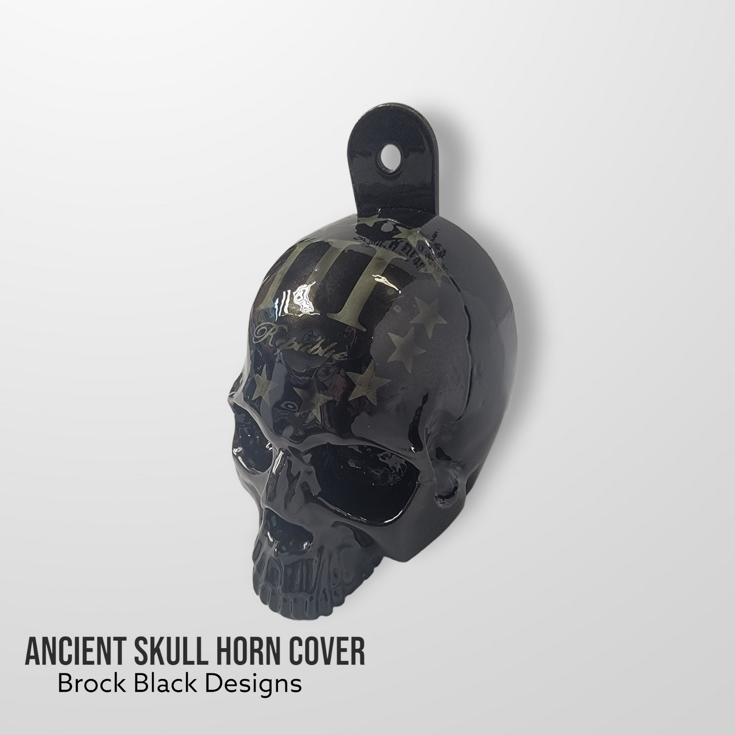3D ancient skull with tattered American flag