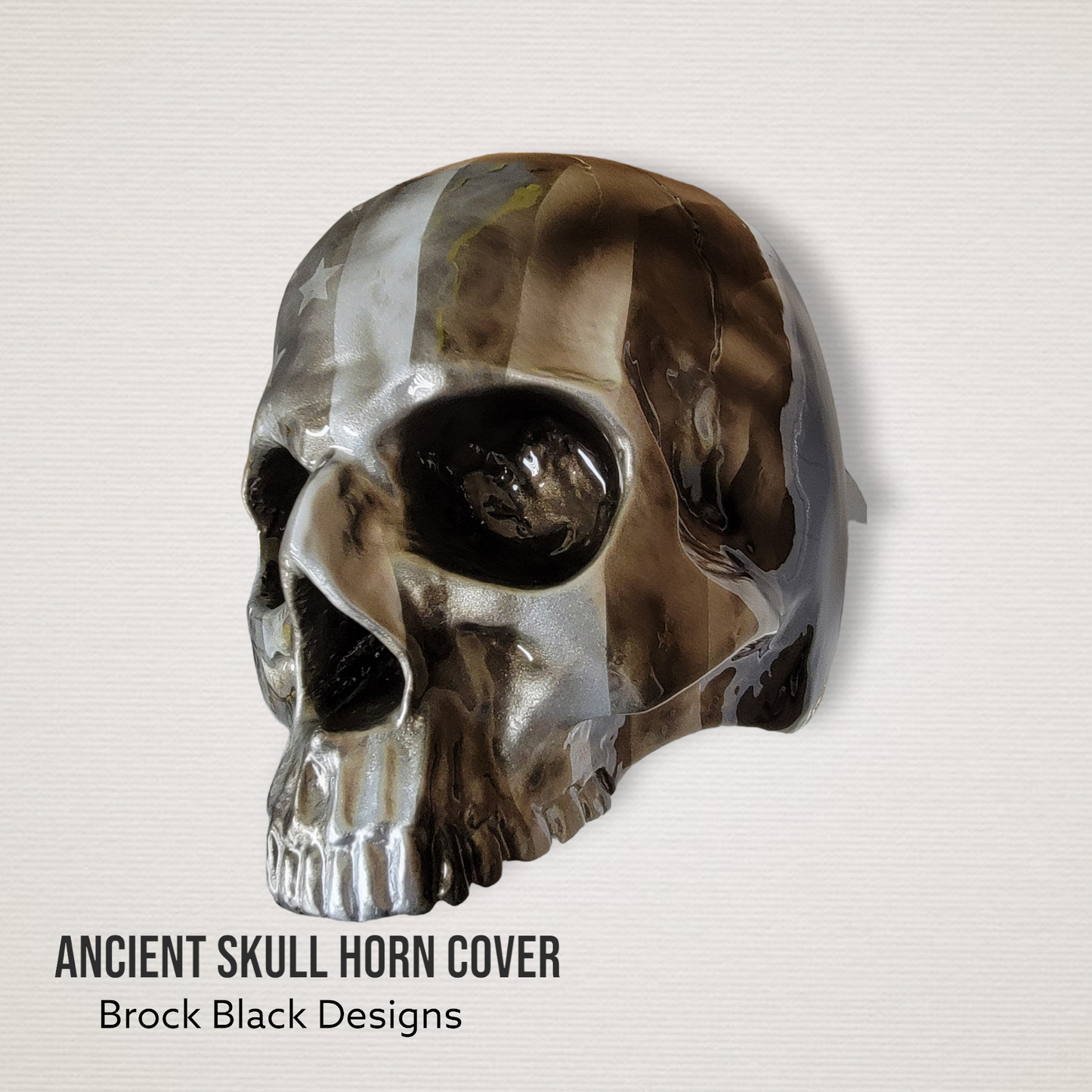 3D ancient skull with tattered American flag