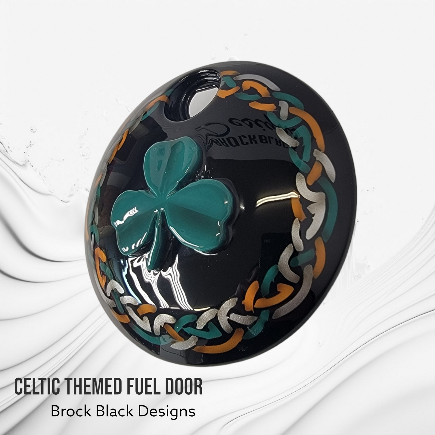 3D clover with Celtic design Harley fuel door
