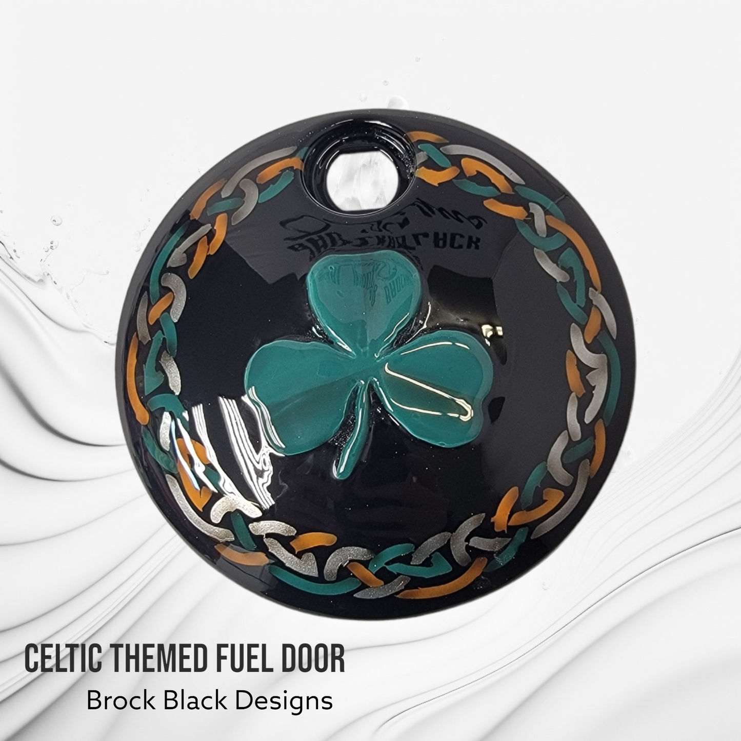 3D clover with Celtic design Harley fuel door
