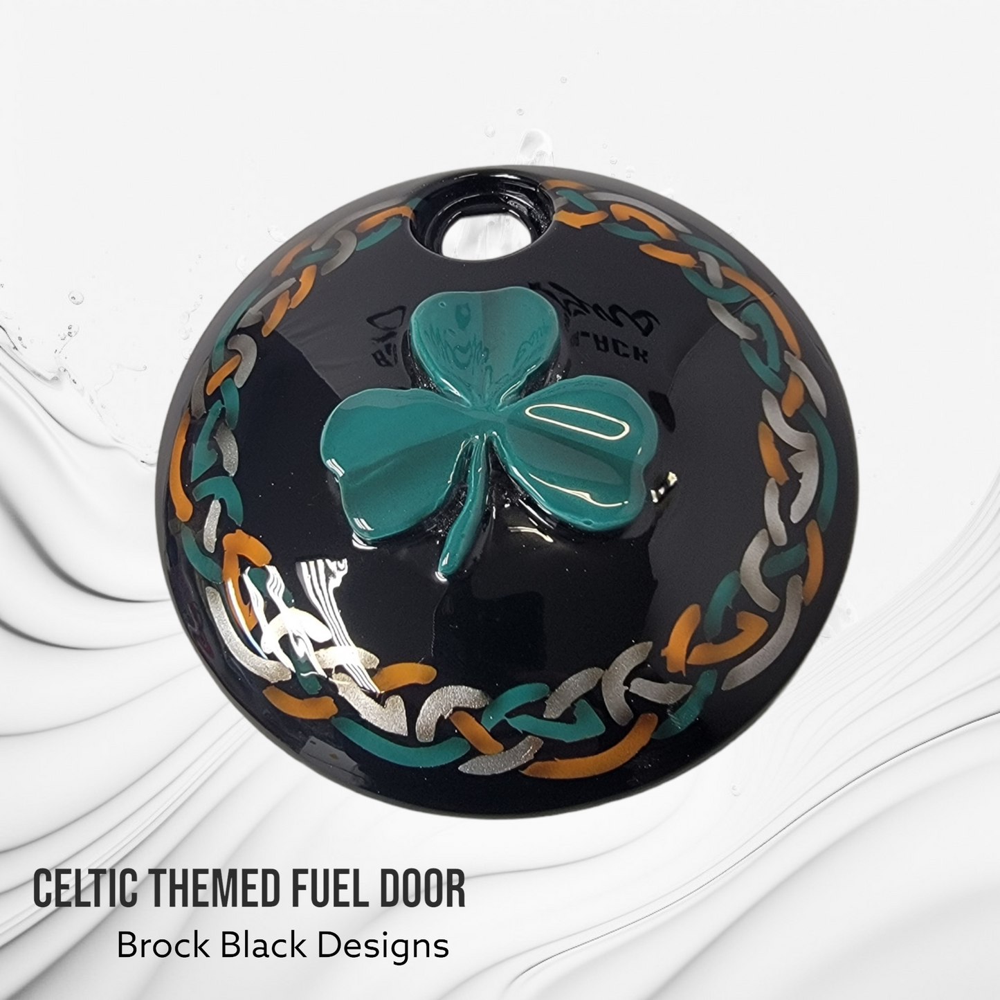 3D clover with Celtic design Harley fuel door