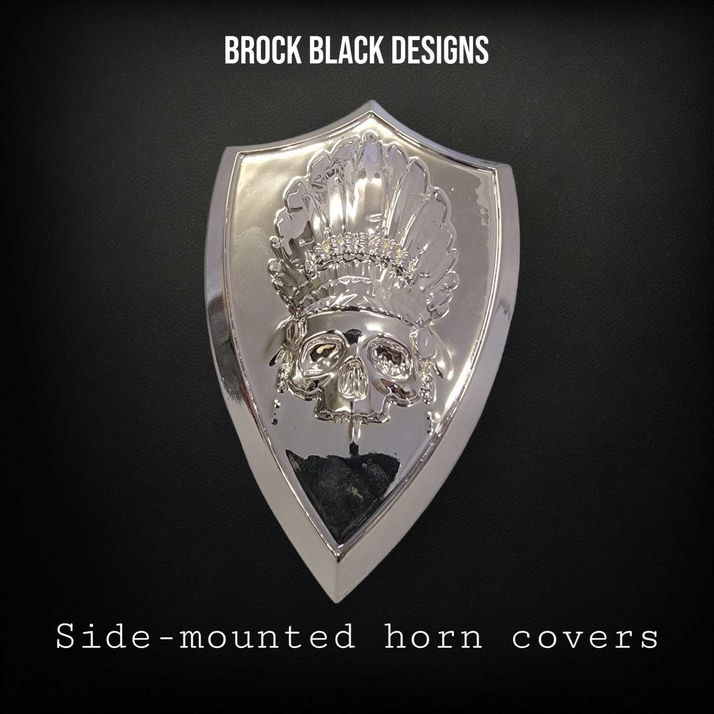 Side-mounted horn covers with skull warbonnet theme