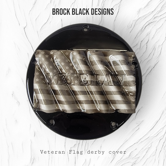 Tattered American Flag with Veteran Harley derby and points cover