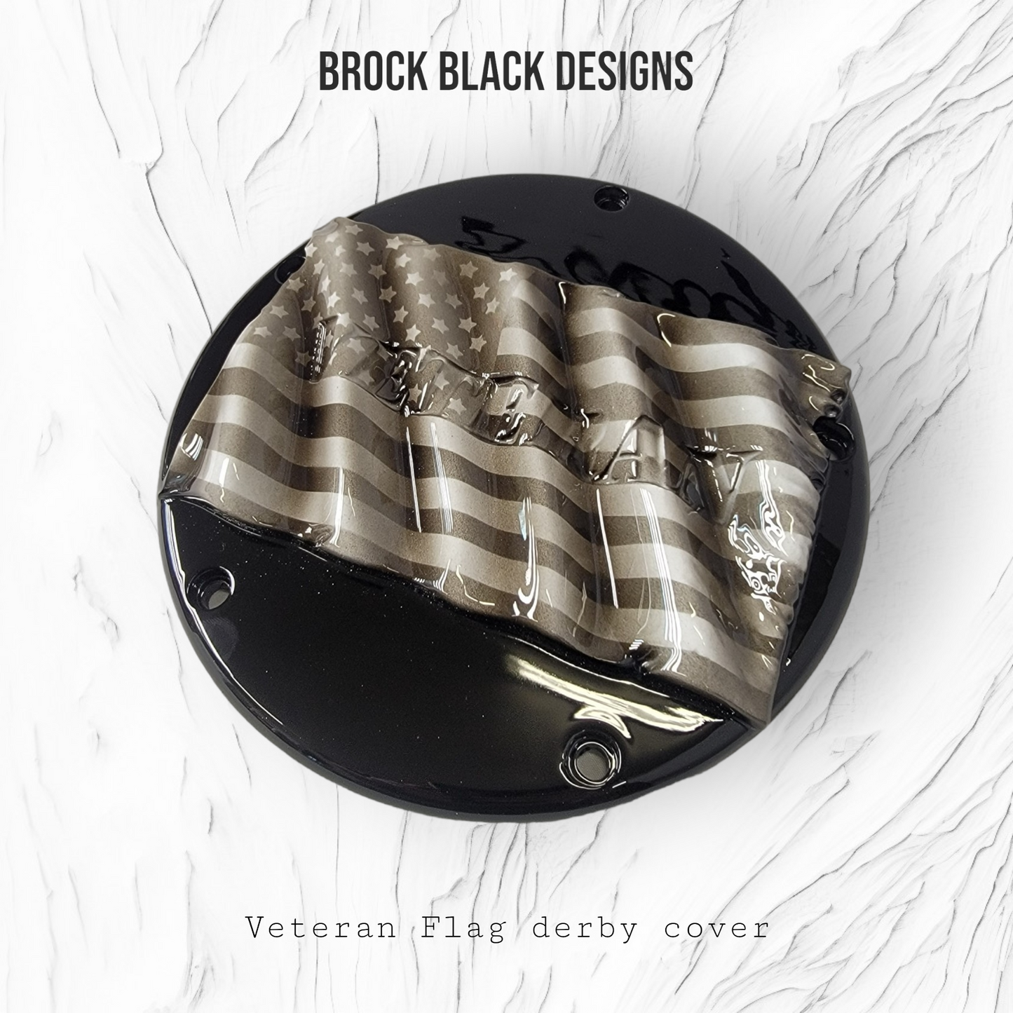 Tattered American Flag with Veteran Harley derby and points cover