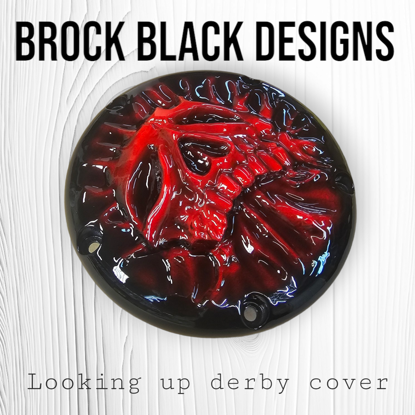 Looking up skull through on Harley Davidson derby cover