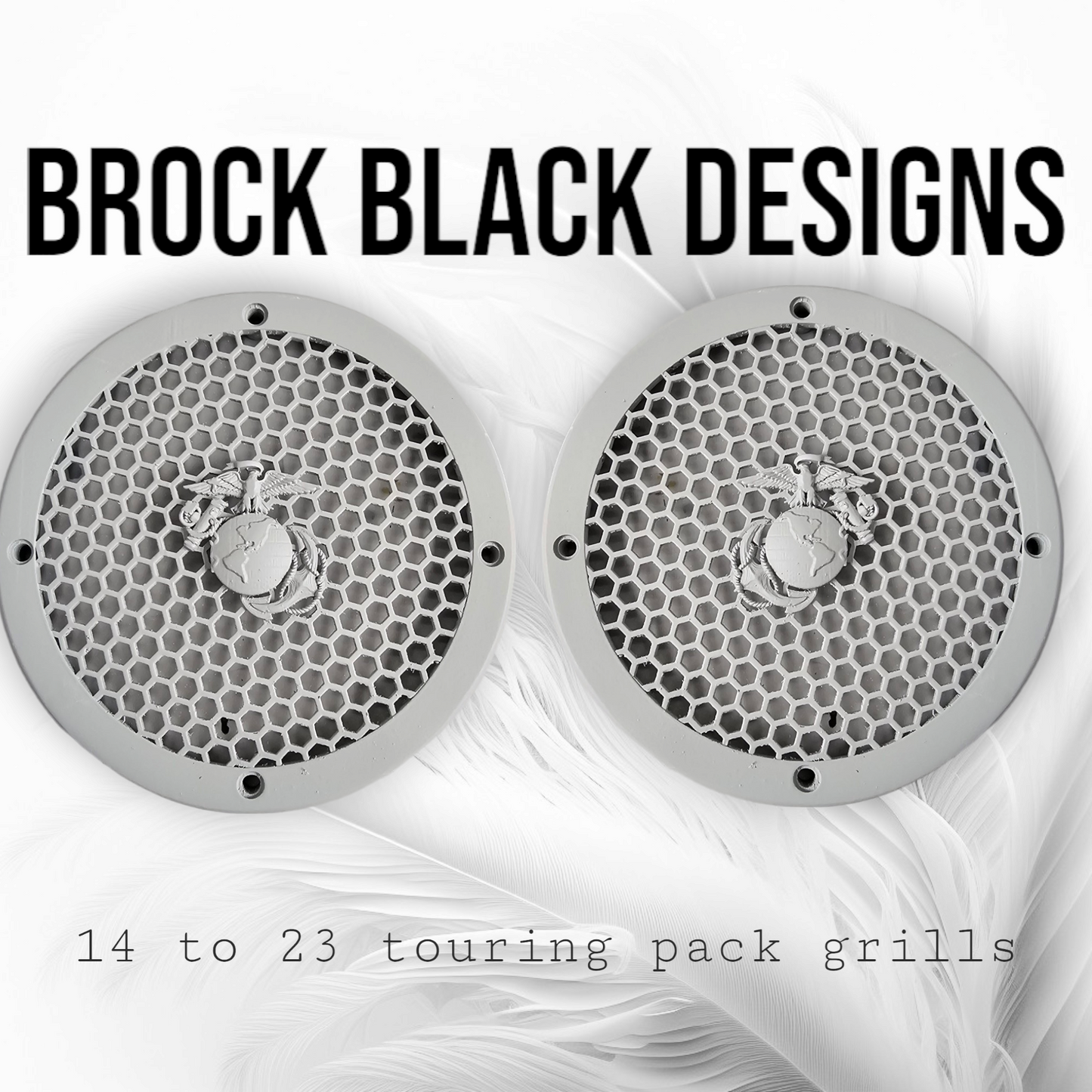A set of USMC 14-23 Harley Davidson Touring Pack Speaker Grill Cover Guard