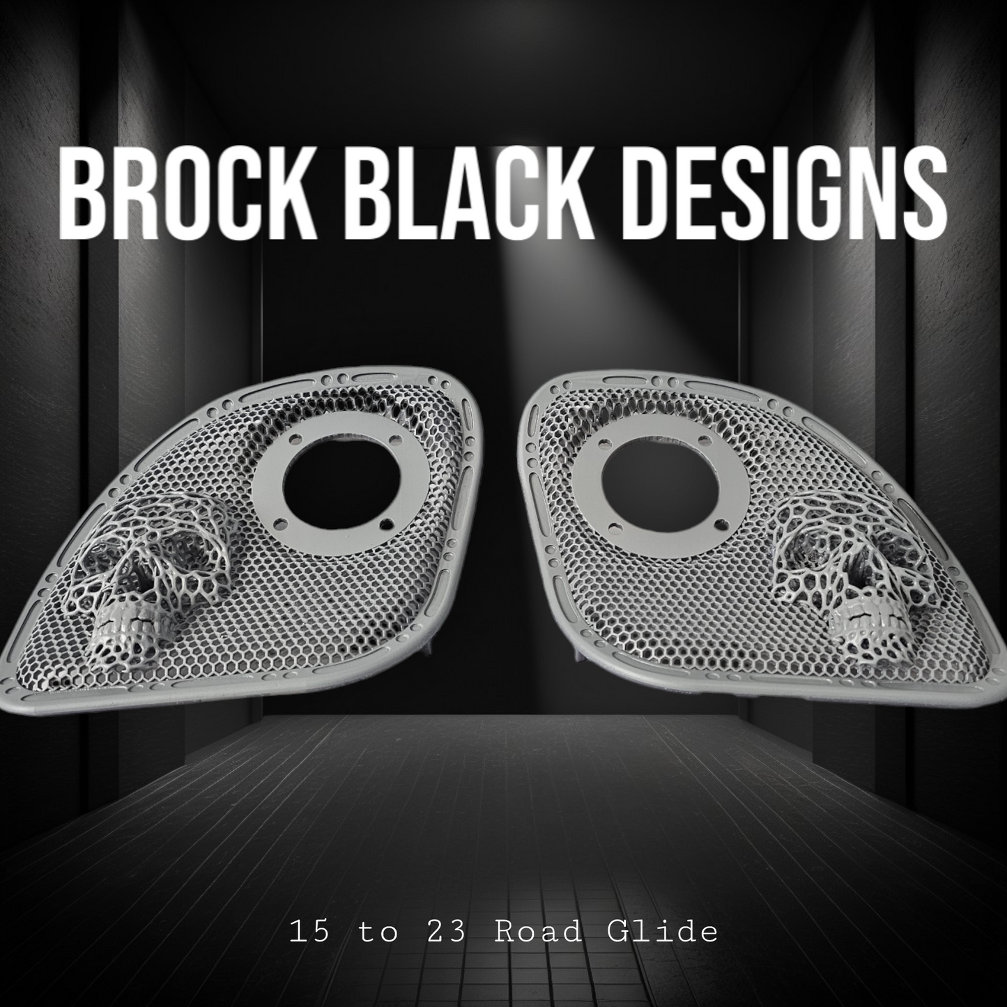 98 to 23 Road Glide webbed skull with Diamond horn speakers grill covers set
