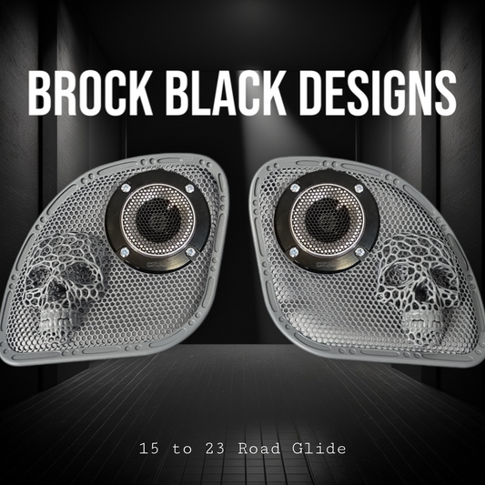 98 to 23 Road Glide webbed skull with Diamond horn speakers grill covers set