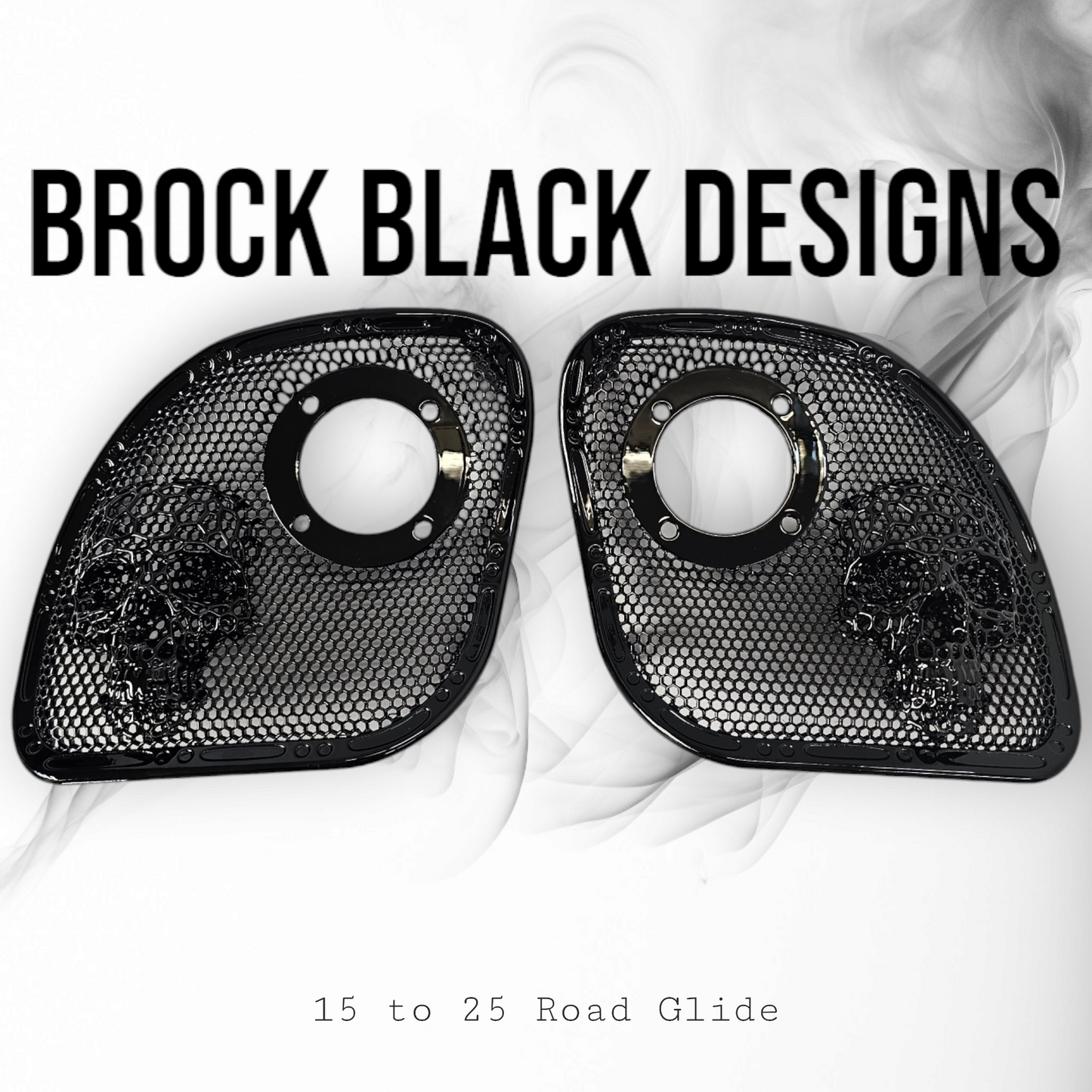 98 to 23 Road Glide webbed skull with Diamond horn speakers grill covers set