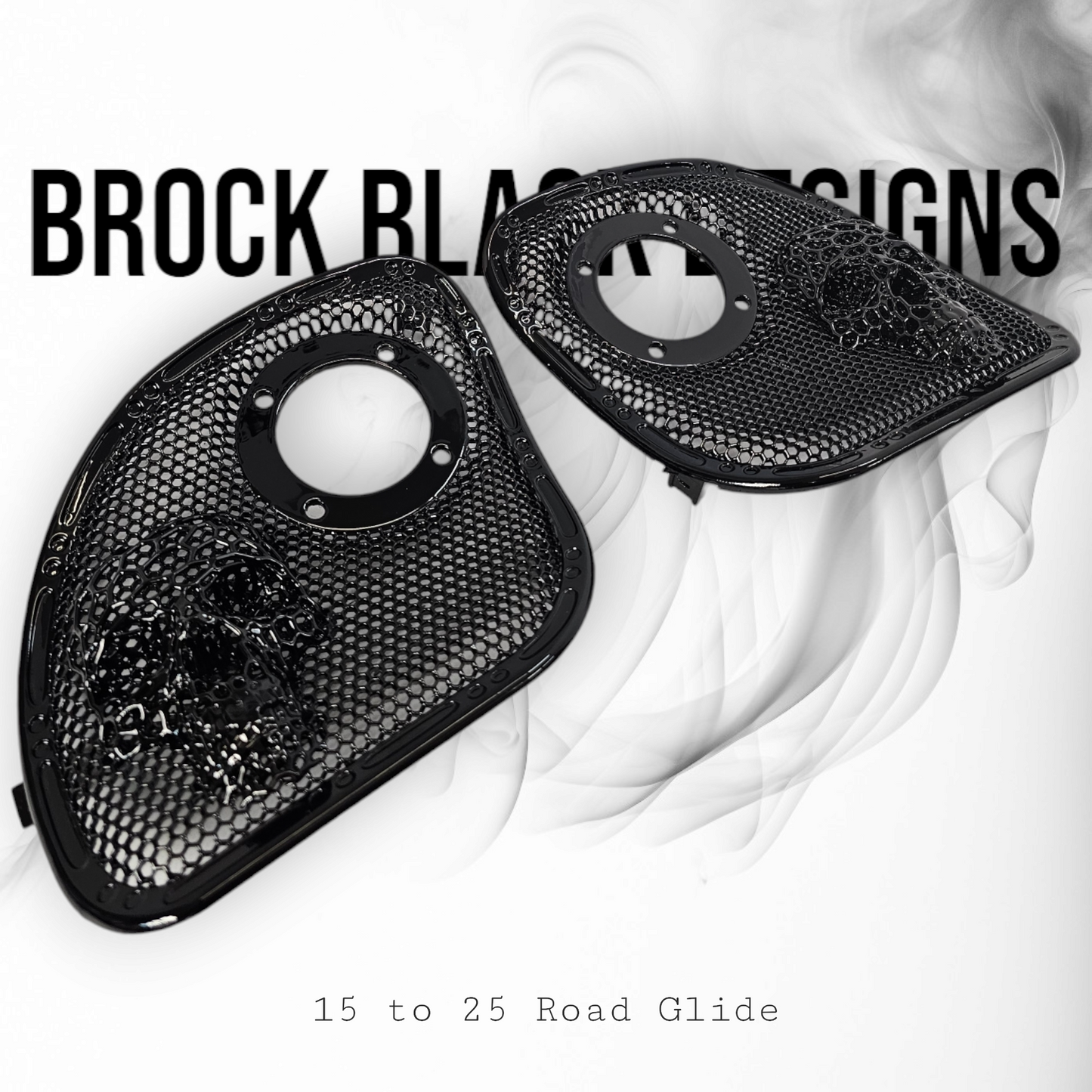 98 to 23 Road Glide webbed skull with Diamond horn speakers grill covers set
