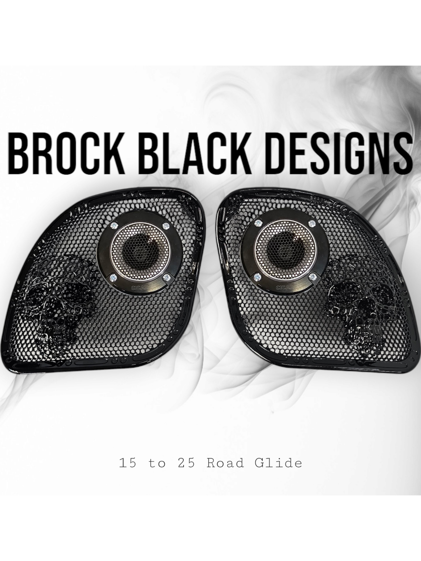 98 to 23 Road Glide webbed skull with Diamond horn speakers grill covers set