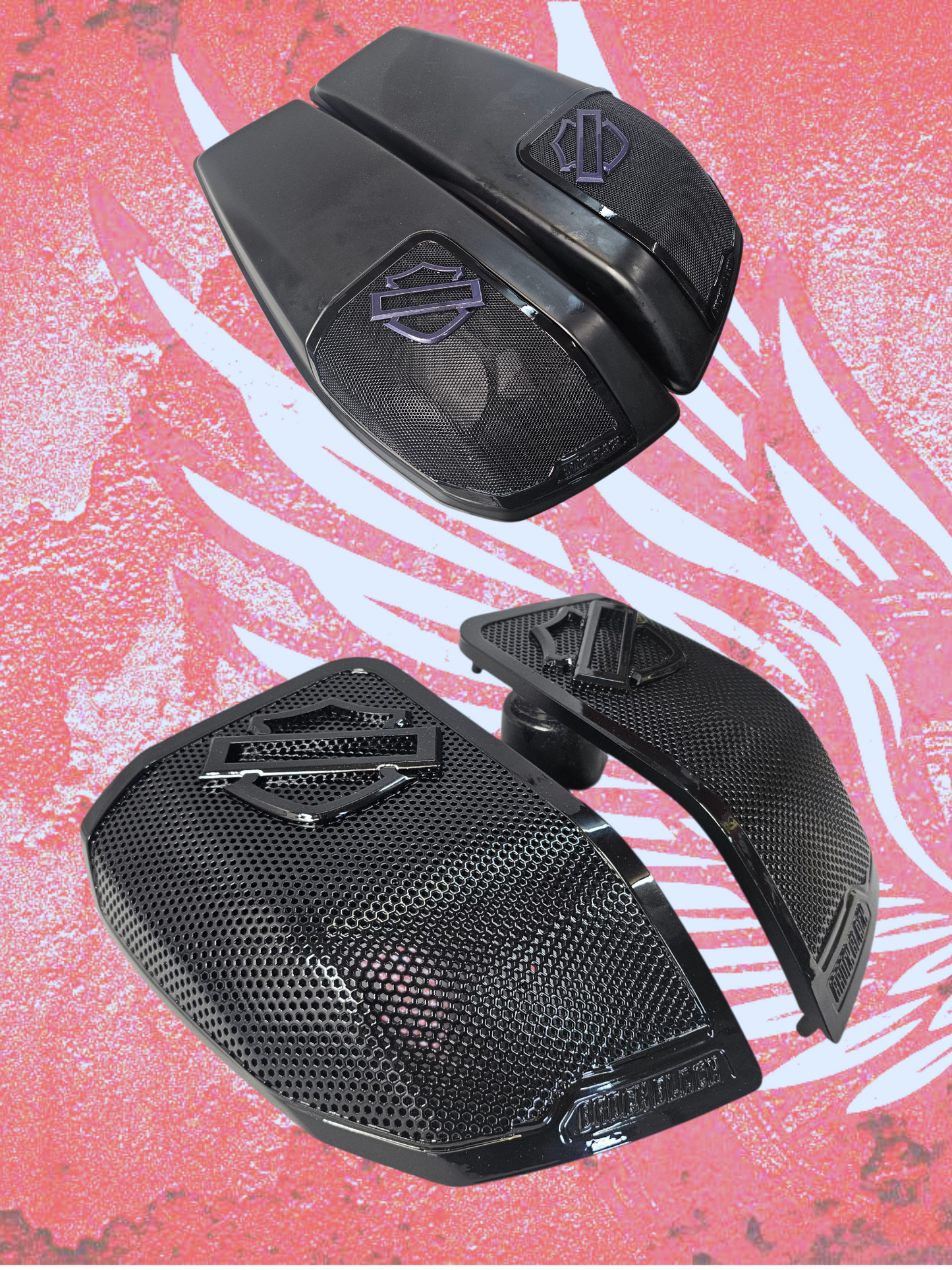 24+ Harley Davidson bag lid Speaker Grill Cover Guard shield theme