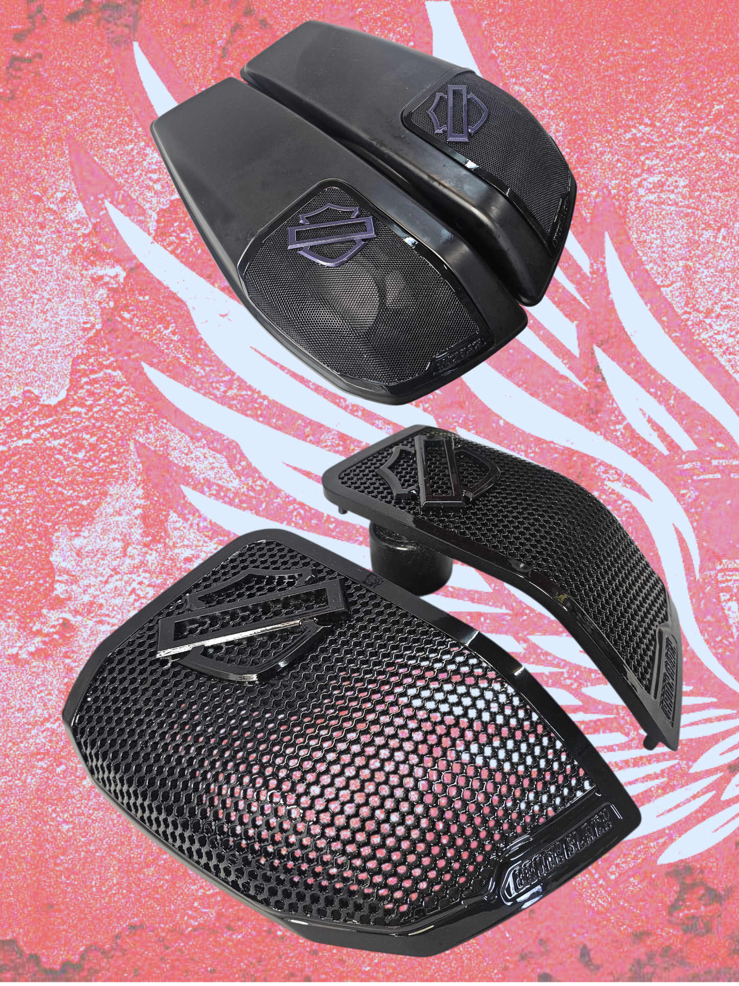 24+ Harley Davidson bag lid Speaker Grill Cover Guard shield theme