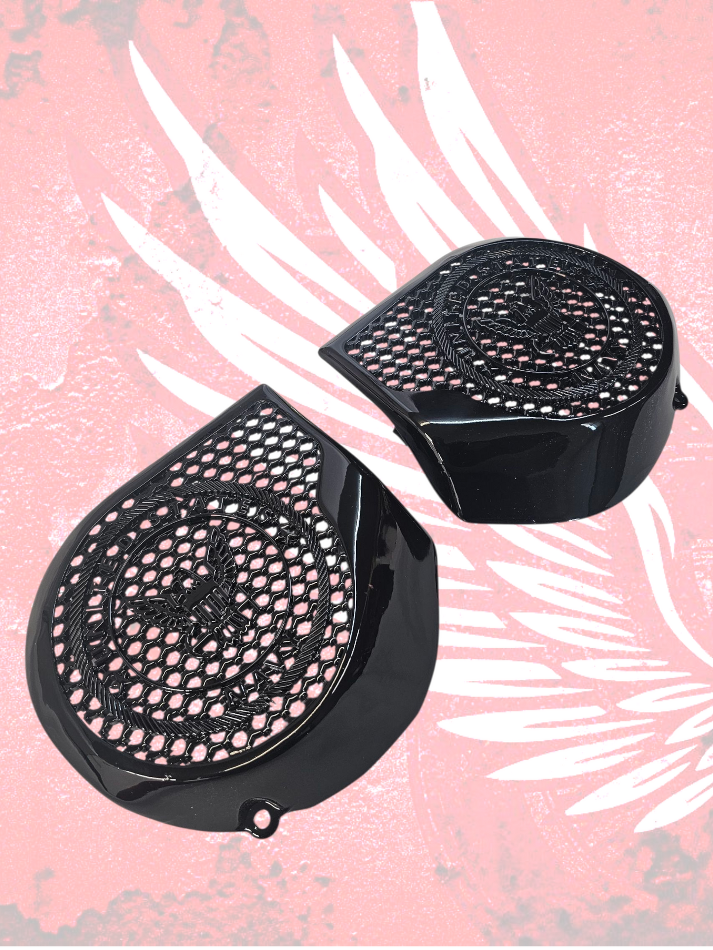 97-25+ Harley inner Touring 3D Navy speakers grill covers set