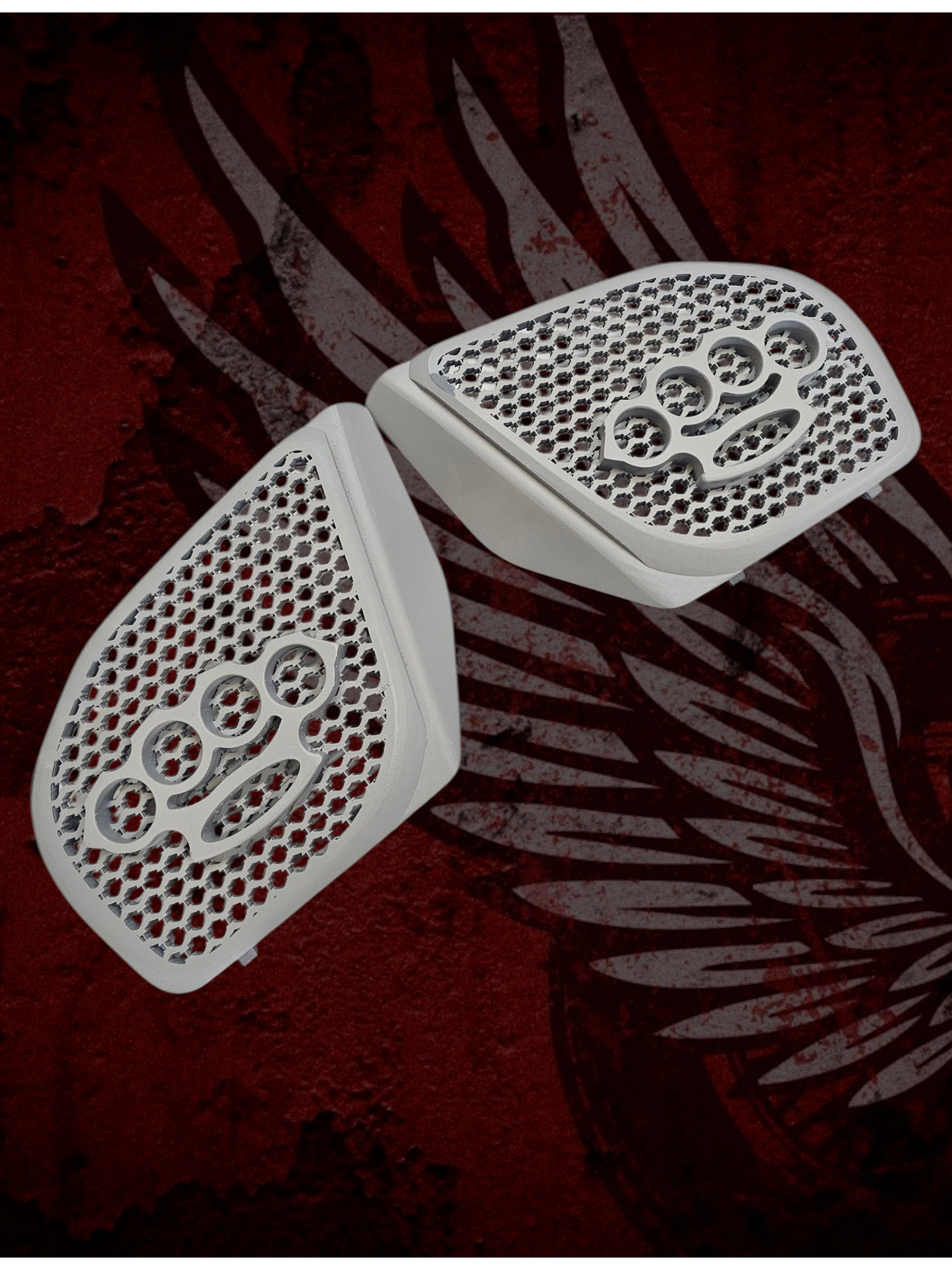 98-2024 Road Glide 3D brass knuckles speakers grill covers set