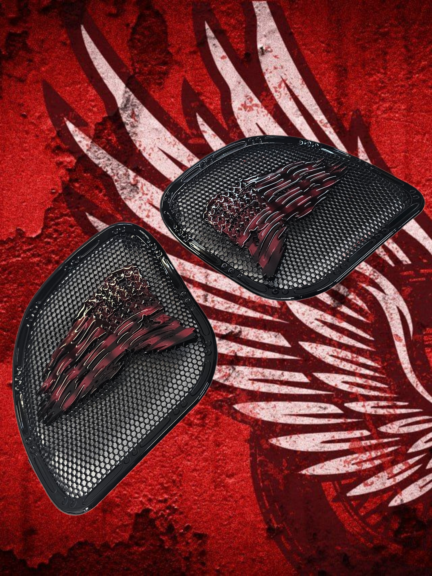 98-2024 Road Glide 3D tattered flag speakers grill covers set