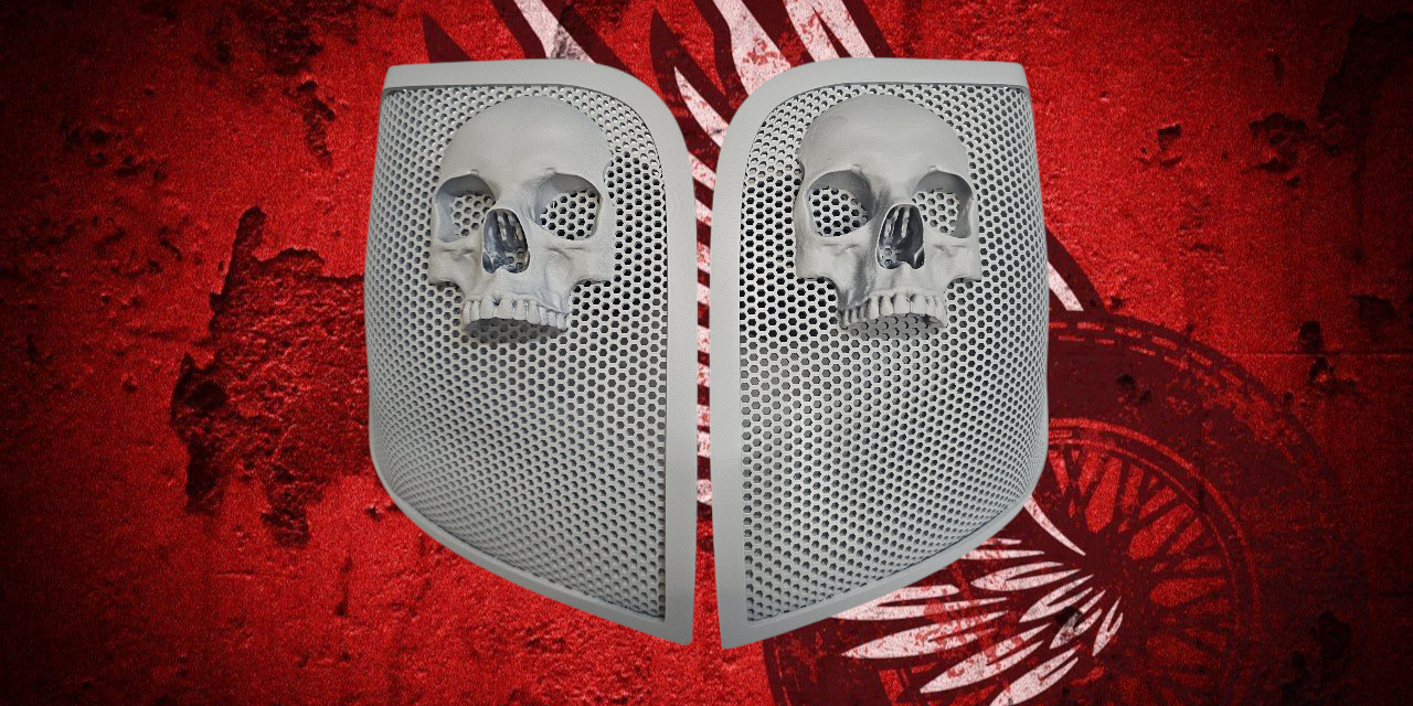 14-24 Harley Davidson bag lid Speaker Grill Cover Ancient Skull