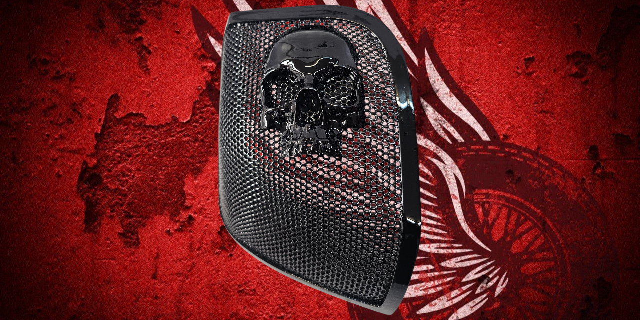 14-24 Harley Davidson bag lid Speaker Grill Cover Ancient Skull